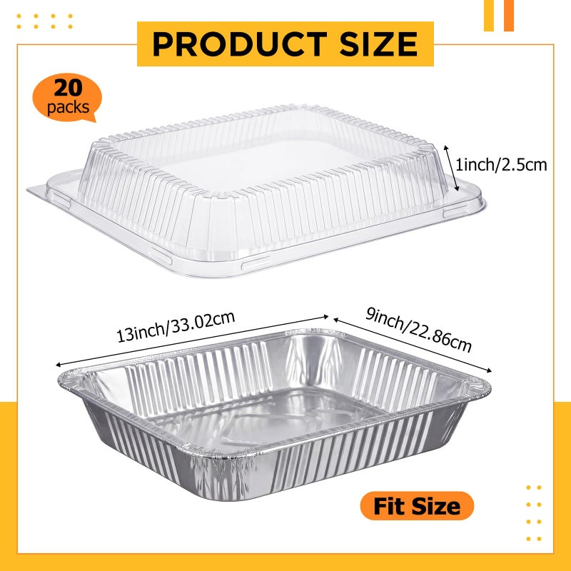 Yiyiring 20 Pcs Plastic Clear Lids for 9x13 Inch Aluminum Foil Pans, 1 Inch Height Disposable Dome Lids Only, Airtight Cover for Half Size Steam Table Pans, Catering, Baking, Food Storage - Image 2