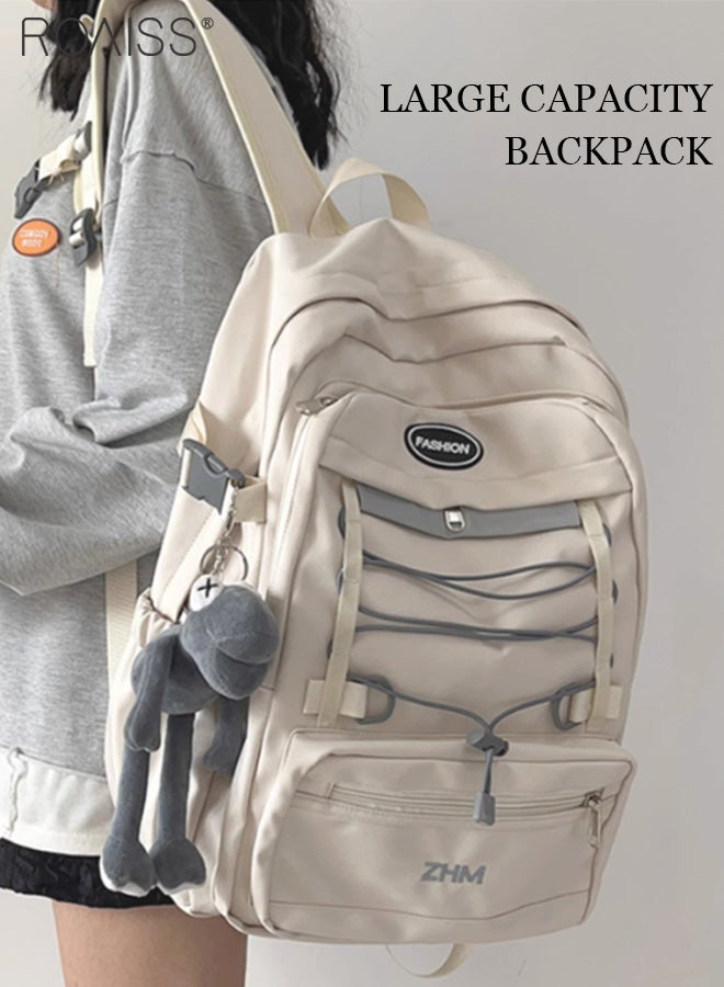 roaiss Large-Capacity Student Backpack Same Style For Men And Women Fashionable And Versatile Waterproof Oxford Cloth Adjustable Shoulder Strap School Bag (With Doll Pendant)  - Image 1