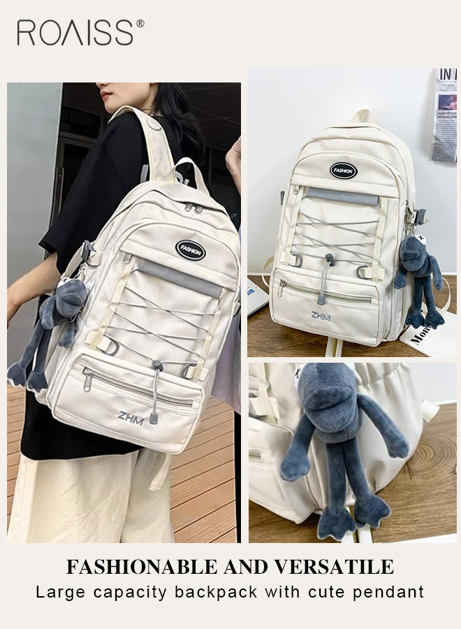 roaiss Large-Capacity Student Backpack Same Style For Men And Women Fashionable And Versatile Waterproof Oxford Cloth Adjustable Shoulder Strap School Bag (With Doll Pendant)  - Image 3