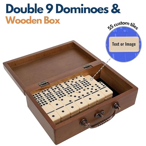 WE Games Double 9 Dominoes in Engraved Wooden Treasure Box Dominoes Set for Adults Personalized Gifts - Image 5