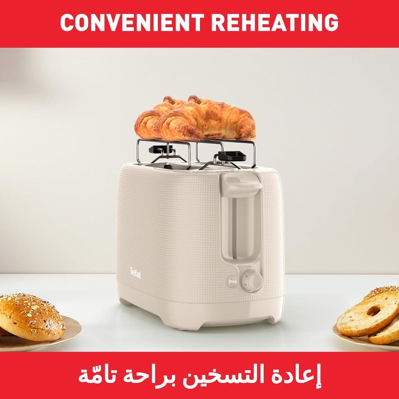 T-fal TEFAL Morning 2-Slot Toaster with Bun Warmer for Rolls | 7 Browning Levels | 720-850W | Stop Function | Extra-High Lift | Removable Crumb Tray | Extra-Wide Slots | Grey | 2 Years Warranty | TT2M1B27 - Image 4