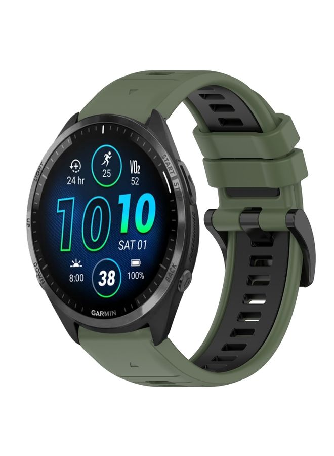 Replacement Strap For Garmin Forerunner 965 22mm Sports Two-Color Silicone Watch Band Olive Green+Black
