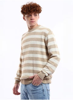 RAVIN Striped Beige & Mocha Slip On Knitted Pullover  - Image 2