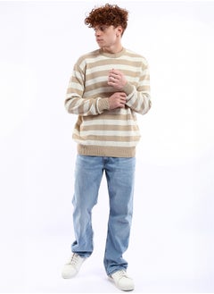RAVIN Striped Beige & Mocha Slip On Knitted Pullover  - Image 5