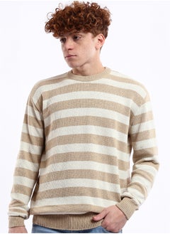 RAVIN Striped Beige & Mocha Slip On Knitted Pullover  - Image 4