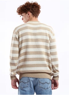 RAVIN Striped Beige & Mocha Slip On Knitted Pullover  - Image 3