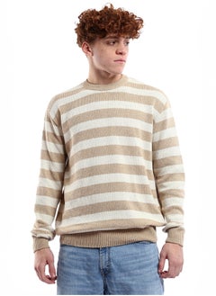 RAVIN Striped Beige & Mocha Slip On Knitted Pullover  - Image 1
