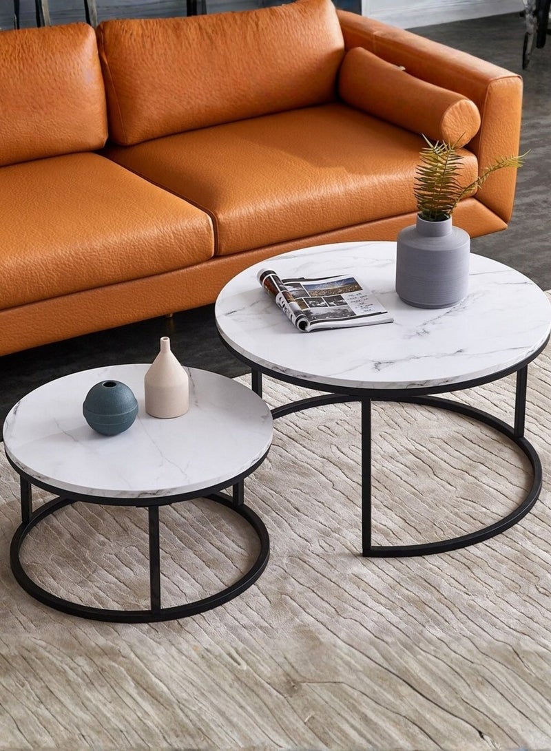 جايا الرئيسية طقم طاولات قهوة متداخلة سيراميك دائري بإطار معدني  طاولتان بمقاسين مختلفين - Image 5