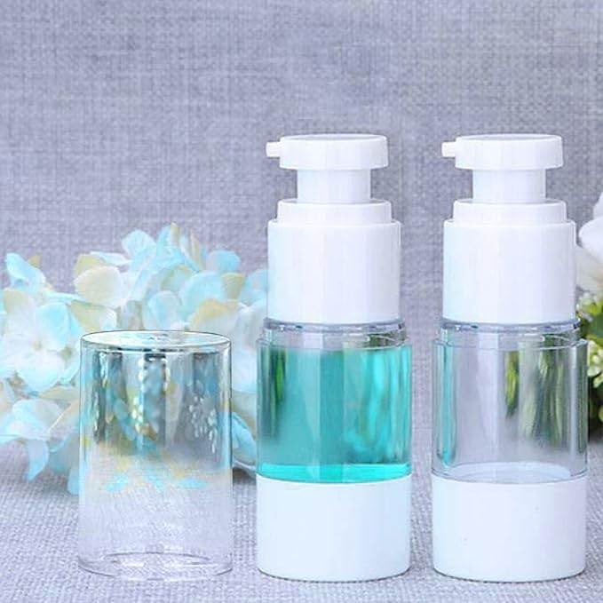 JamHooDirect 30ml Airless Pump Bottle Refillable Empty Clear Bottle Travel ContainersVacuum Press Pump Bottles With Funnel and Label for Perfume Liquid Makeup Tool 4Pcs