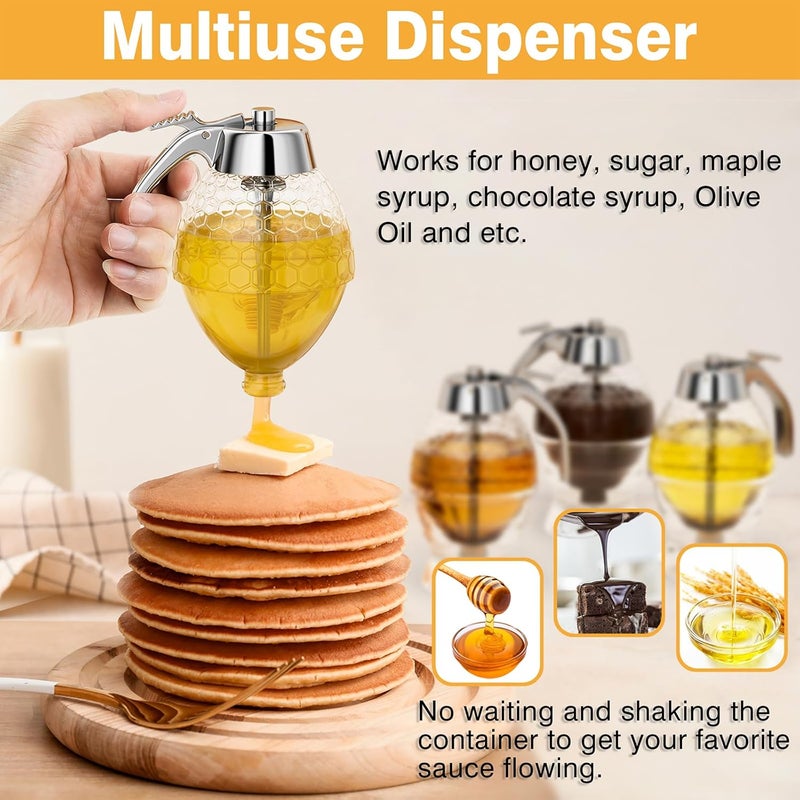 MOYAC Honey Dispenser No Drip Glass 8 oz with Plastic Top, Beautiful Honeycomb Shaped Honey Jar with Stand - 6" Clear Container, Honey Pot, Maple Syrup Dispenser, Perfect Bee Decoration for Home Kitchen - Image 5