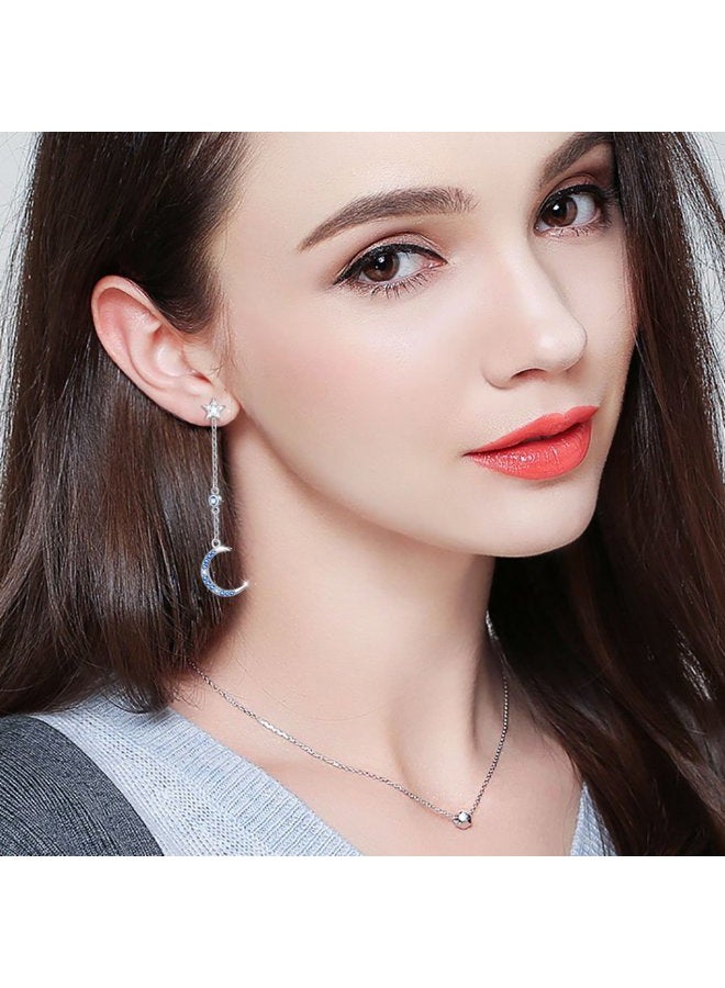 DAOCHONG Valentine Day Gifts 925 Sterling Silver Crescent Moon Star Long Dangle Earrings for Women Girl Mother Cubic Zirconia - Image 2
