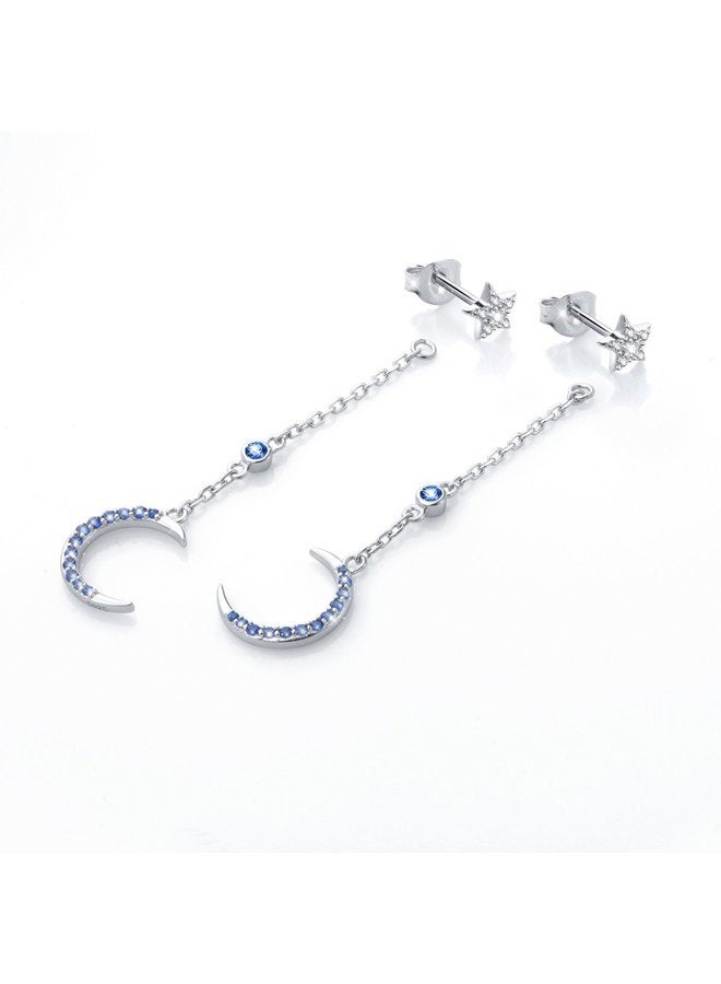 DAOCHONG Valentine Day Gifts 925 Sterling Silver Crescent Moon Star Long Dangle Earrings for Women Girl Mother Cubic Zirconia - Image 3