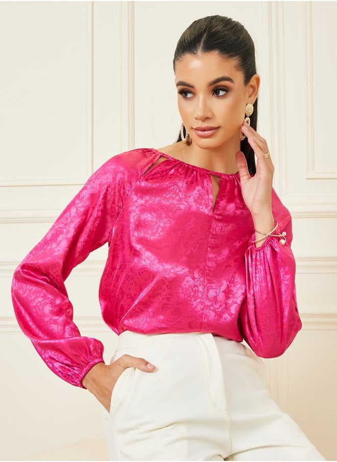 Styli - Jacquard Cut-Out Panel Detail Blouse - Image 1