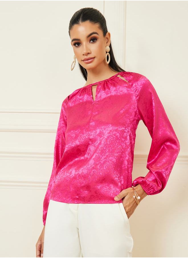Styli - Jacquard Cut-Out Panel Detail Blouse - Image 1