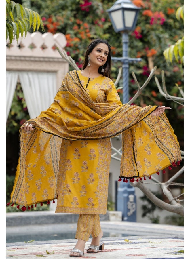 Rangeelo كُرتا صفراء مزخرفة بالأزهار للنساء - Image 2