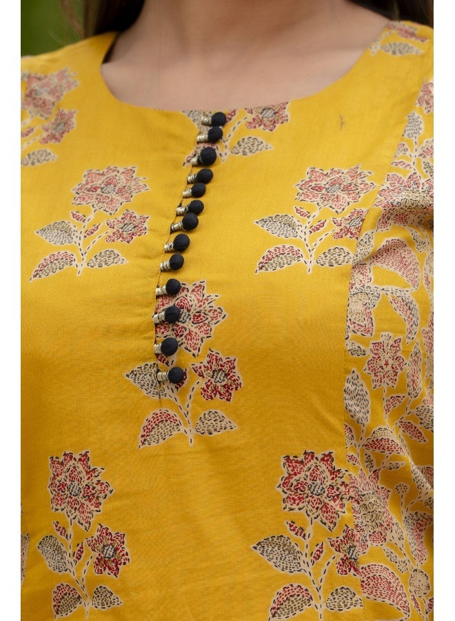 Rangeelo كُرتا صفراء مزخرفة بالأزهار للنساء - Image 5