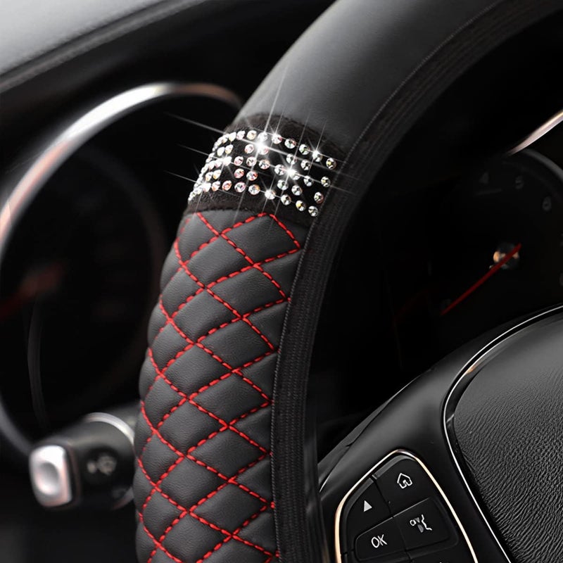 Fekey&JF Bling Soft Leather Steering Wheel Cover with Rhinestones - Image 3