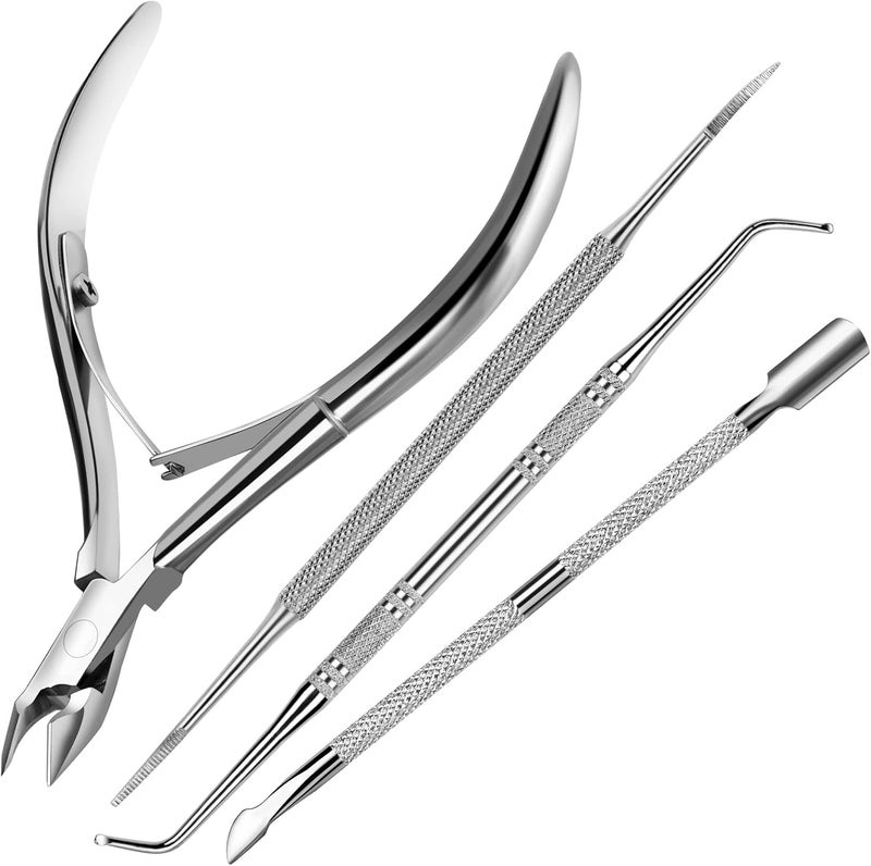 FANDAMEI 4 PCS Nail Care Kit Nail Cuticle Nippers Ingrown Toenail Tools Kit Toenail File and Lifters Stainless Steel Nail Lifter Nail Cuticle Pushers Professional Manicure and Pedicure Set