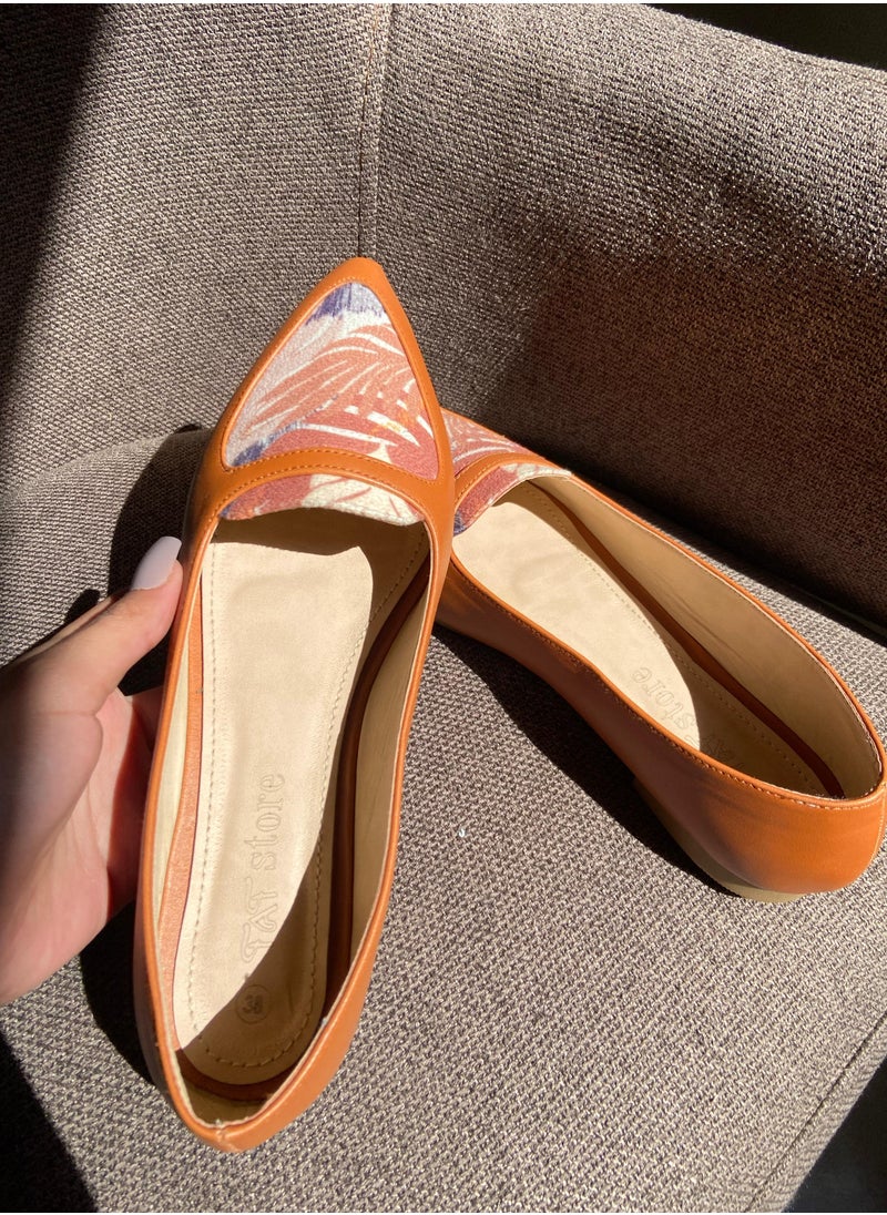 Tat Ballerina Flat Leather with Printed Fabric Part - havan  - Image 1