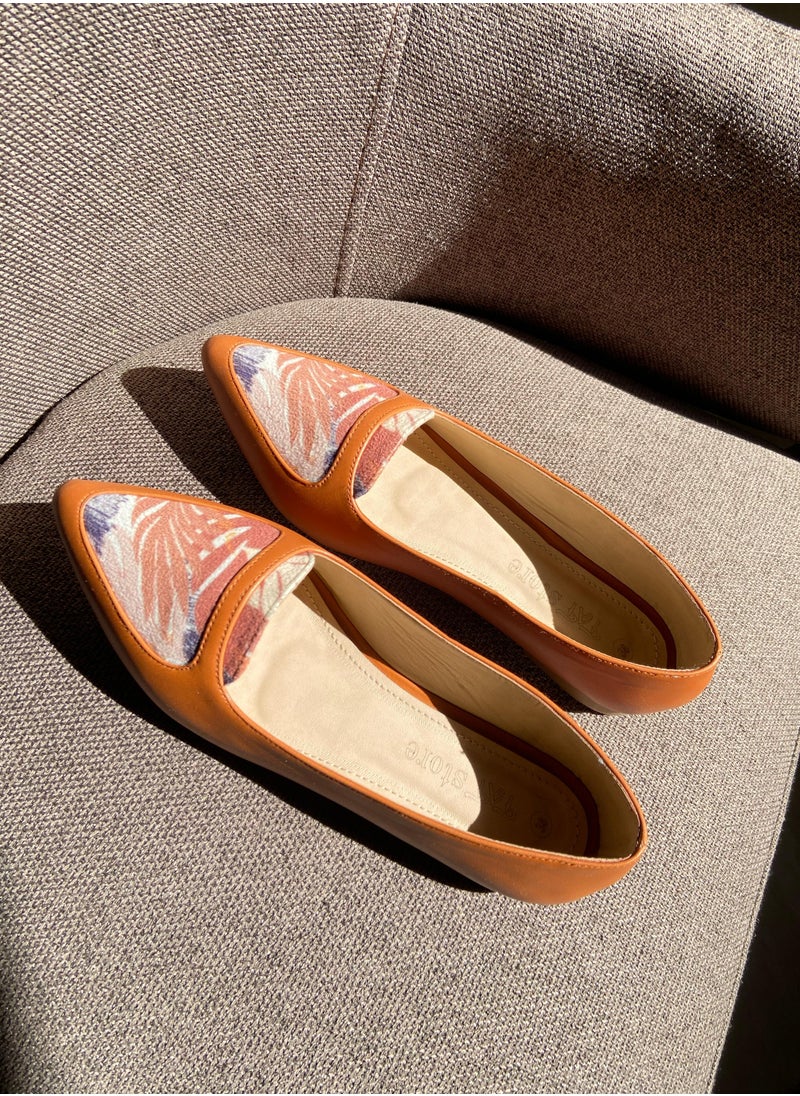 Tat Ballerina Flat Leather with Printed Fabric Part - havan  - Image 2