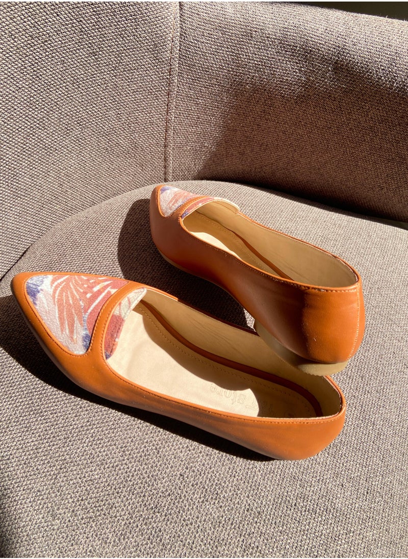 Tat Ballerina Flat Leather with Printed Fabric Part - havan  - Image 3