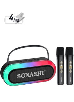 SONASHI Rechargeable Bluetooth Speaker with RGB Light and 2 Wireless BT Mic | Continuous Working of 4 Hrs | USB/TF Card/AUX Slot with up to 10M Operation Range | HI-FI Sound - Ideal for Outdoor Parties |  3000mAh Battery DC 5V SBS-724 Black  - Image 1