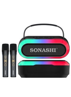SONASHI Rechargeable Bluetooth Speaker with RGB Light and 2 Wireless BT Mic | Continuous Working of 4 Hrs | USB/TF Card/AUX Slot with up to 10M Operation Range | HI-FI Sound - Ideal for Outdoor Parties |  3000mAh Battery DC 5V SBS-724 Black  - Image 3
