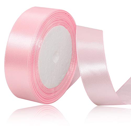 HLOMVE Solid Color Blush Pink Satin Ribbon, 1 Inches x 25 Yards Fabric Satin Ribbon for Gift Wrapping, Crafts, Hair Bows Making, Wreath, Wedding Party Decoration and Other Sewing Projects - Image 1