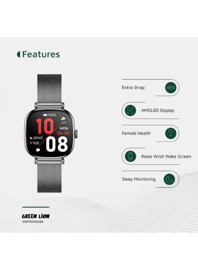 GreenLion Green Lion Princess Smart Watch, 1.70" AMOLED Display, 336x336 Resolution, 1000 Nits Brightness, Bluetooth 5.2, Heart Rate & Blood Pressure Monitoring, IP68 Waterproof, Glossy Black - Image 4