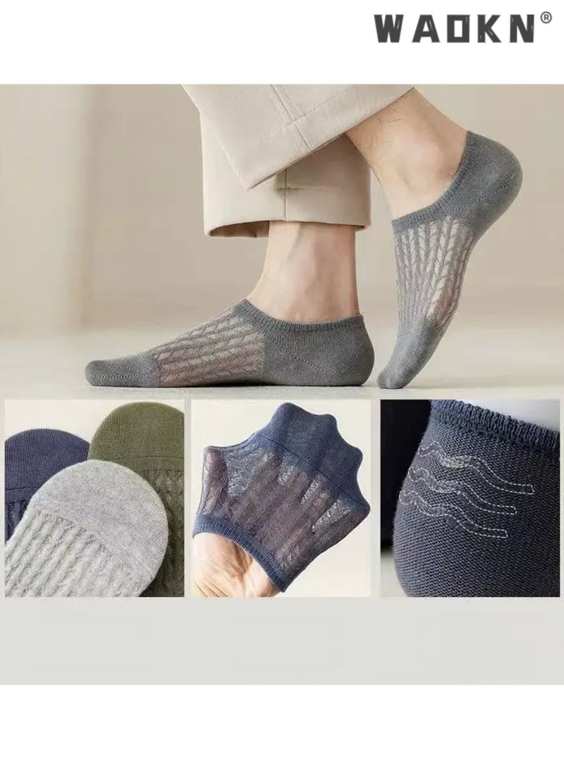 7 Pairs Men's Breathable Mesh Top Non-Slid Socks Cotton Stripe Low Cut Ankle Fresh Ventilation Athletic Running Sports，for Gym Office  Casual Wear Comfortable Soft Socks, Durable and Lightweight - Image 2