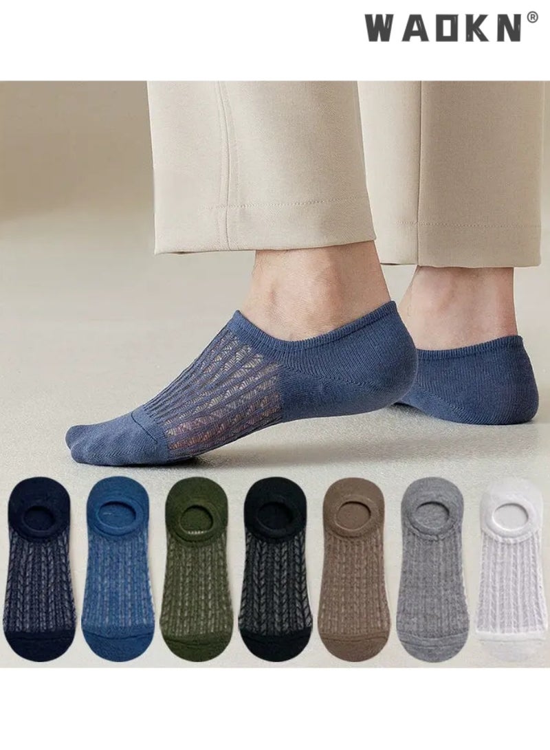 7 Pairs Men's Breathable Mesh Top Non-Slid Socks Cotton Stripe Low Cut Ankle Fresh Ventilation Athletic Running Sports，for Gym Office  Casual Wear Comfortable Soft Socks, Durable and Lightweight - Image 1