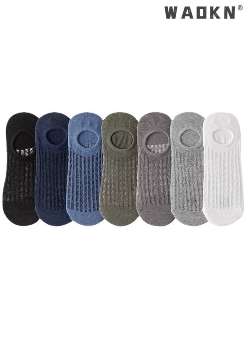 7 Pairs Men's Breathable Mesh Top Non-Slid Socks Cotton Stripe Low Cut Ankle Fresh Ventilation Athletic Running Sports，for Gym Office  Casual Wear Comfortable Soft Socks, Durable and Lightweight - Image 3