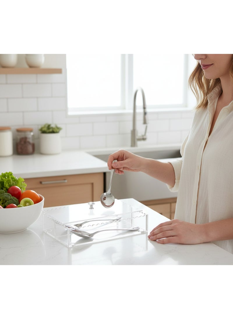 Bayti H.H. Clear Acrylic Cutlery Box Organizer – 2-Sided Spoon, Knife & Fork Holder, Kitchen Accessories Storage Box - Image 2