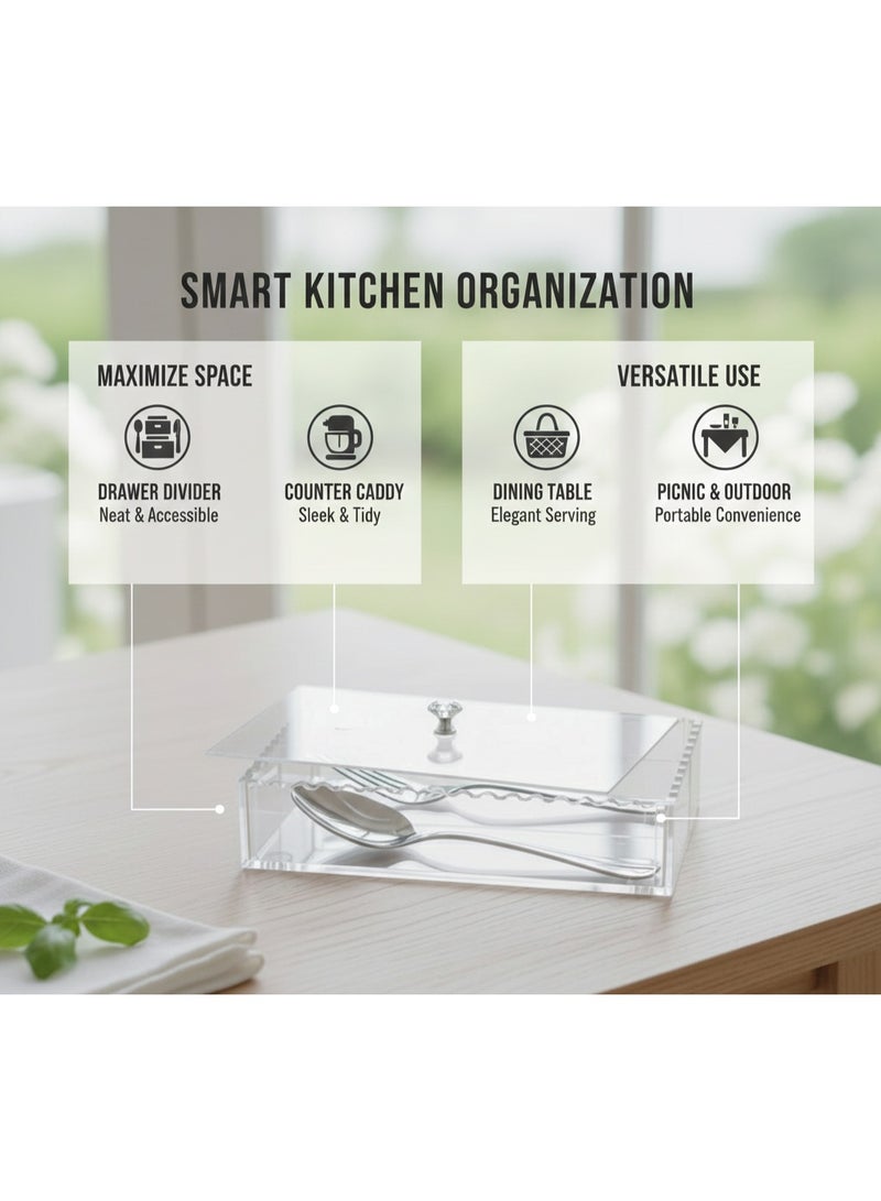 Bayti H.H. Clear Acrylic Cutlery Box Organizer – 2-Sided Spoon, Knife & Fork Holder, Kitchen Accessories Storage Box - Image 1