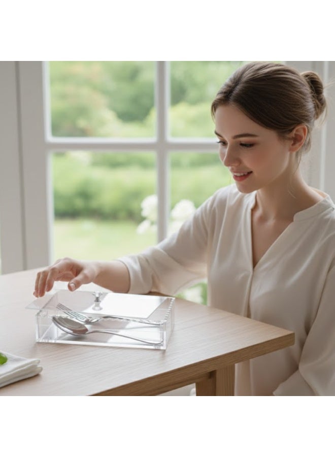 Bayti H.H. Clear Acrylic Cutlery Box Organizer – 2-Sided Spoon, Knife & Fork Holder, Kitchen Accessories Storage Box - Image 5