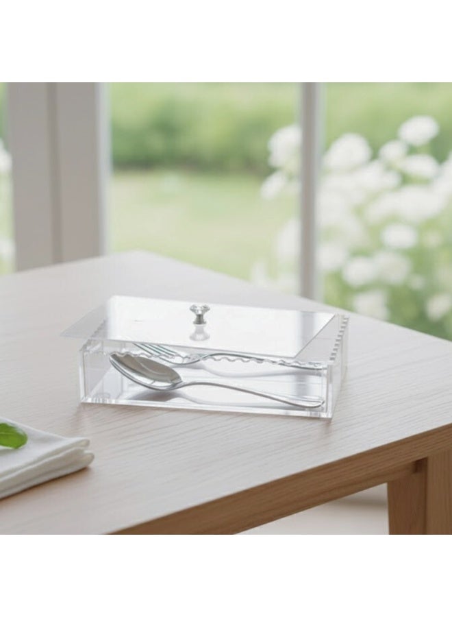 Bayti H.H. Clear Acrylic Cutlery Box Organizer – 2-Sided Spoon, Knife & Fork Holder, Kitchen Accessories Storage Box - Image 4