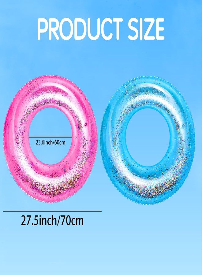 WSepascI Inflatable Pool Floats, 2 Pack Swim Tubes Rings, Resistant Sparkly Confetti Tube Water Toys for Kids Lake Games Hawaiian Beach Summer Swimming Pool Party Favors Decorations, Pink and Blue - Image 2