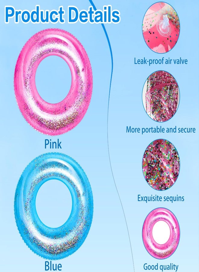 WSepascI Inflatable Pool Floats, 2 Pack Swim Tubes Rings, Resistant Sparkly Confetti Tube Water Toys for Kids Lake Games Hawaiian Beach Summer Swimming Pool Party Favors Decorations, Pink and Blue - Image 3
