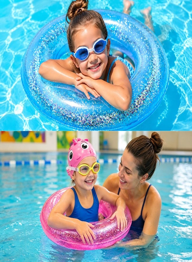 WSepascI Inflatable Pool Floats, 2 Pack Swim Tubes Rings, Resistant Sparkly Confetti Tube Water Toys for Kids Lake Games Hawaiian Beach Summer Swimming Pool Party Favors Decorations, Pink and Blue - Image 4
