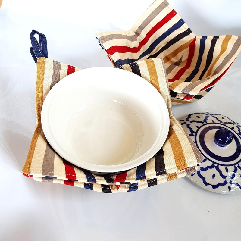 CUSHYSTORE 4X Bowl Cozy Canvas Holders Heat and Cold Resistant AntiScalding Protector  Retro Stripe - Image 5