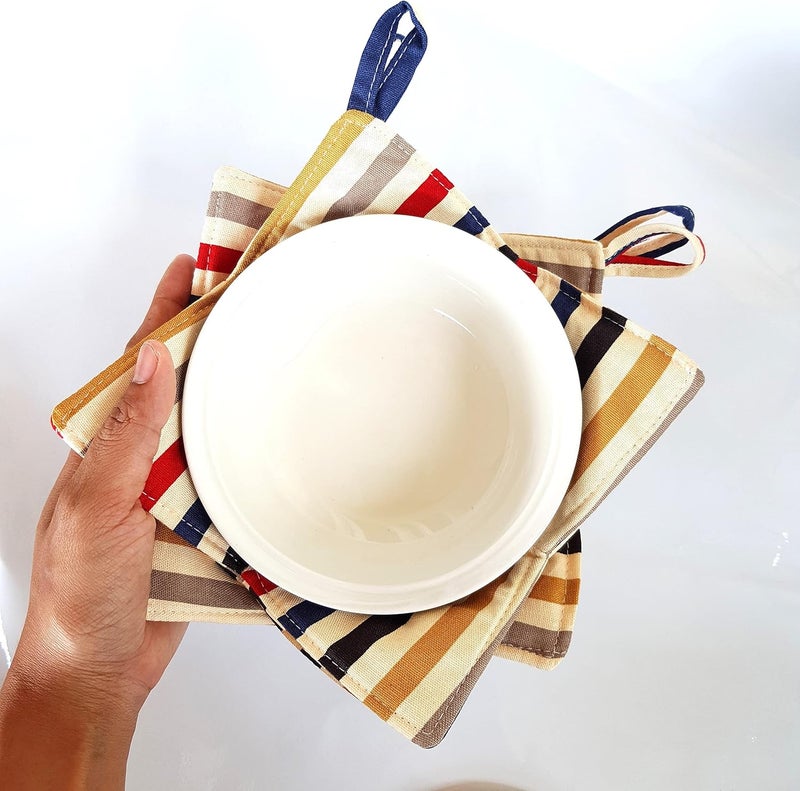 CUSHYSTORE 4X Bowl Cozy Canvas Holders Heat and Cold Resistant AntiScalding Protector  Retro Stripe - Image 3
