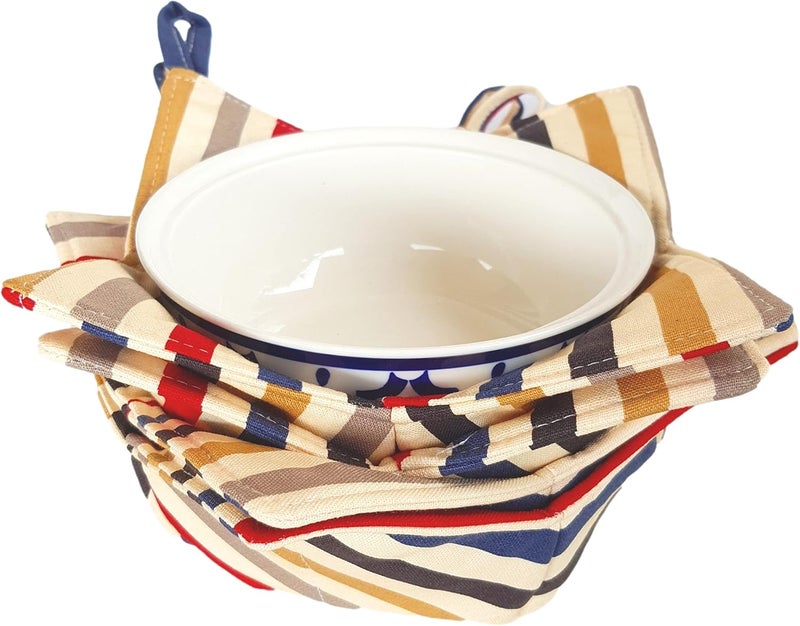 CUSHYSTORE 4X Bowl Cozy Canvas Holders Heat and Cold Resistant AntiScalding Protector  Retro Stripe - Image 1