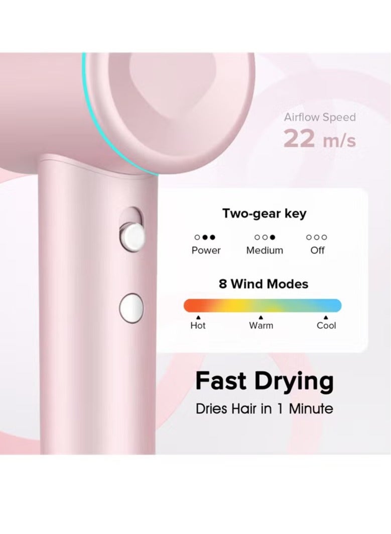 Weirdo Hair Dryer - Fast Hair Drying in 1 Minutes - 110,000 RPM High-Speed Motor - Tri-Color LED Ring, Clear Temperature Indication - Powerful Air Flow 22m/s - 8 Wind Modes - Travel Essential (White) - Image 4