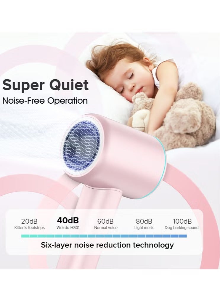 Weirdo Hair Dryer - Fast Hair Drying in 1 Minutes - 110,000 RPM High-Speed Motor - Tri-Color LED Ring, Clear Temperature Indication - Powerful Air Flow 22m/s - 8 Wind Modes - Travel Essential (White) - Image 3
