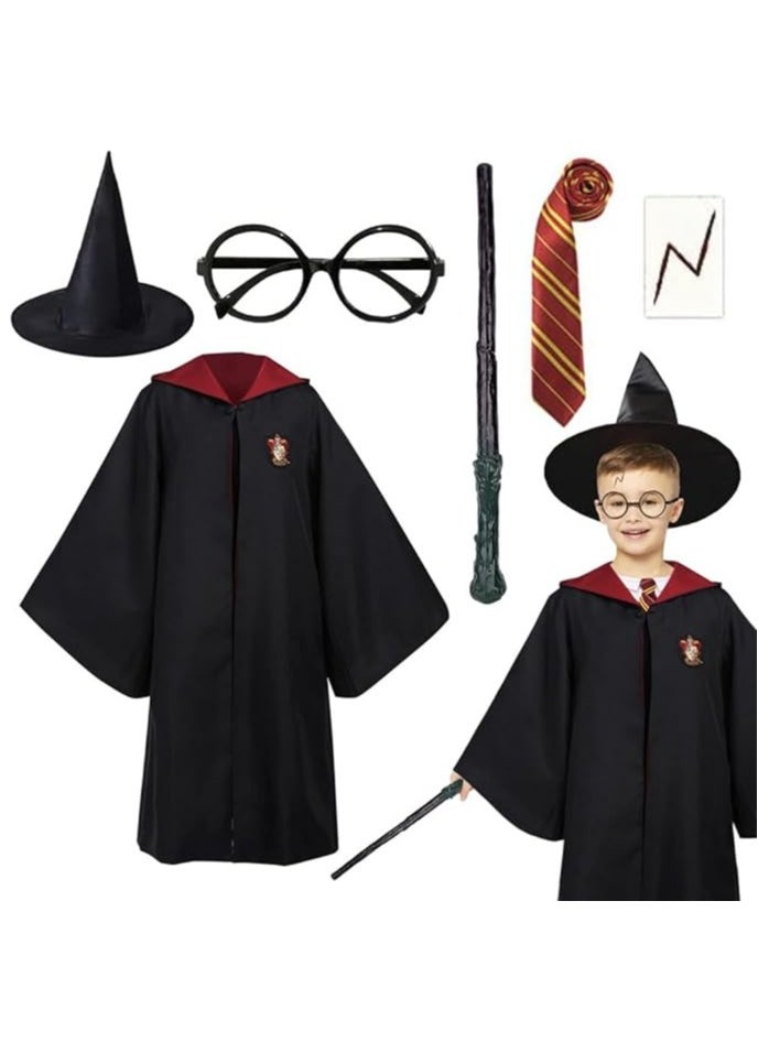 Home Smart HomeSmart Wizard Party Costume Kids Set of 6PCS With Magic Wand Tattoo Glasses Tie And Wizarding Hat For Boys Girls Kids and Adults  - Image 1