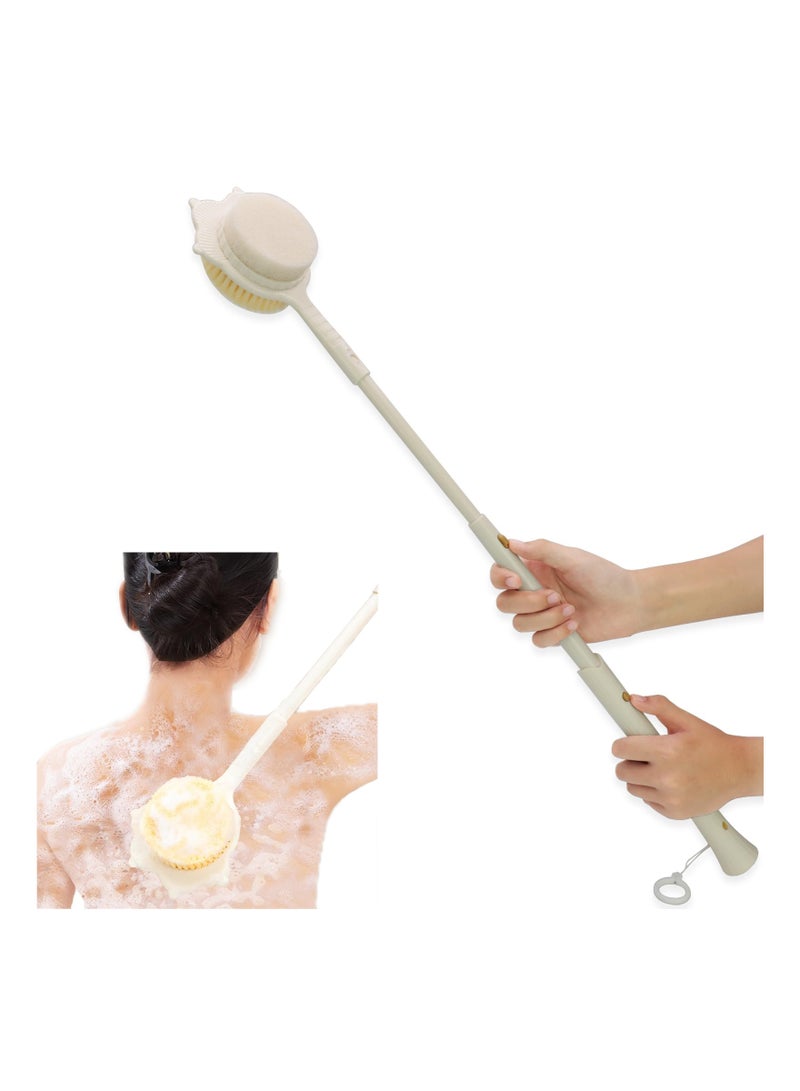 Zikra Retractable Long Handle Back Scrubber for Shower, 28 Inches Double-Sided Shower Brush for Body, Exfoliator with Bristles and Loofah Sponge, Suitable for Elderly and Pregnant Women - Image 1