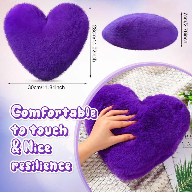 Marsui 2 Pcs Heart Shaped Throw Pillows, Soft Fluffy Faux Fur Decorative Hearts Pillows for Sofa Bed, Cute Heart Themed Gift for Girls Women(Royal Purple,11.81 x 11.02 Inch) - Image 3