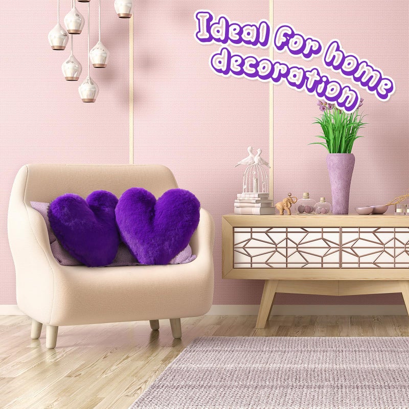 Marsui 2 Pcs Heart Shaped Throw Pillows, Soft Fluffy Faux Fur Decorative Hearts Pillows for Sofa Bed, Cute Heart Themed Gift for Girls Women(Royal Purple,11.81 x 11.02 Inch) - Image 2