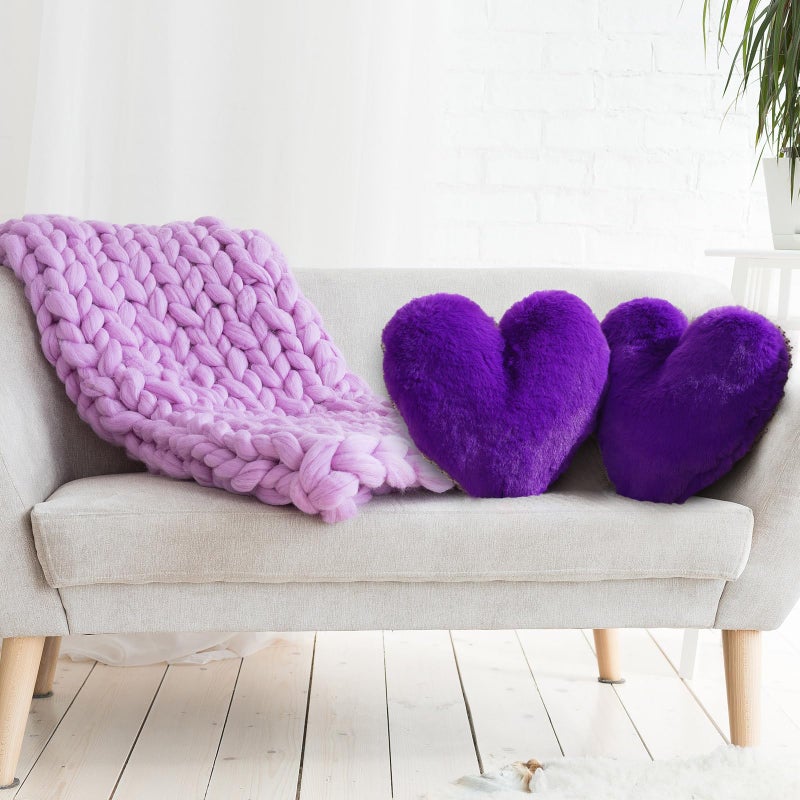 Marsui 2 Pcs Heart Shaped Throw Pillows, Soft Fluffy Faux Fur Decorative Hearts Pillows for Sofa Bed, Cute Heart Themed Gift for Girls Women(Royal Purple,11.81 x 11.02 Inch) - Image 5