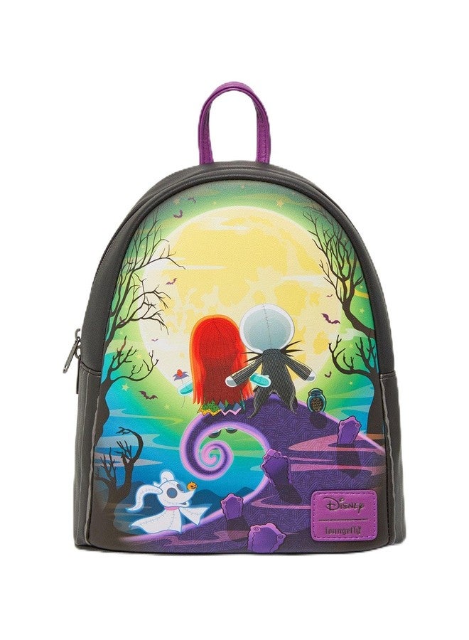 حقيبة ظهر صغيرة من Loungefly بتصميم دمية جاك وسالي من فيلم The Nightmare Before Christmas، لون أسود، بدون ألوان.